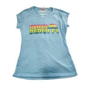 NEW Miami Beach T-Shirt Women's XL Retro 80s 90s Cutout Back Neon Graphic Tee